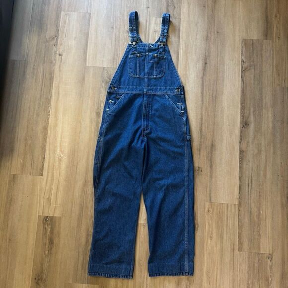Carhartt Denim Carpenter Dark Blue Jean Overalls Size 34 Workwear Utility Trades - Picture 1 of 11